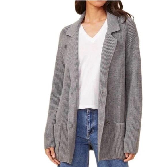 MONROW Double Breasted Knit cardigan blazer sweater revolve Gray OldMoney sz M - Picture 1 of 14